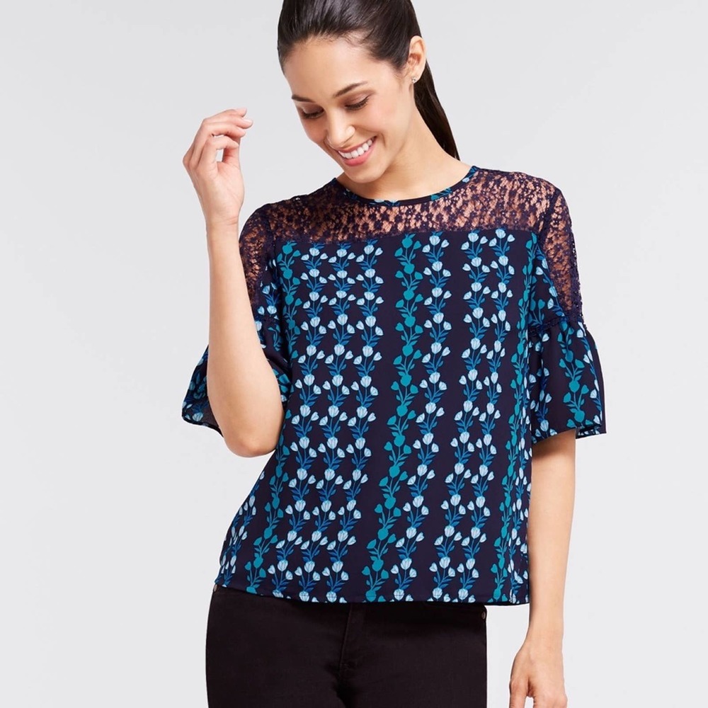 Draper James Navy Meadow Vines Lace Top Size 0